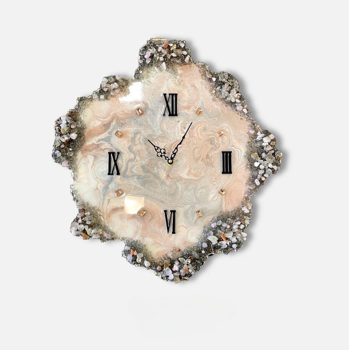 Pink Agate Marble Epoxy Wall Clock, Unique Handmade Modern Decor - Nestern