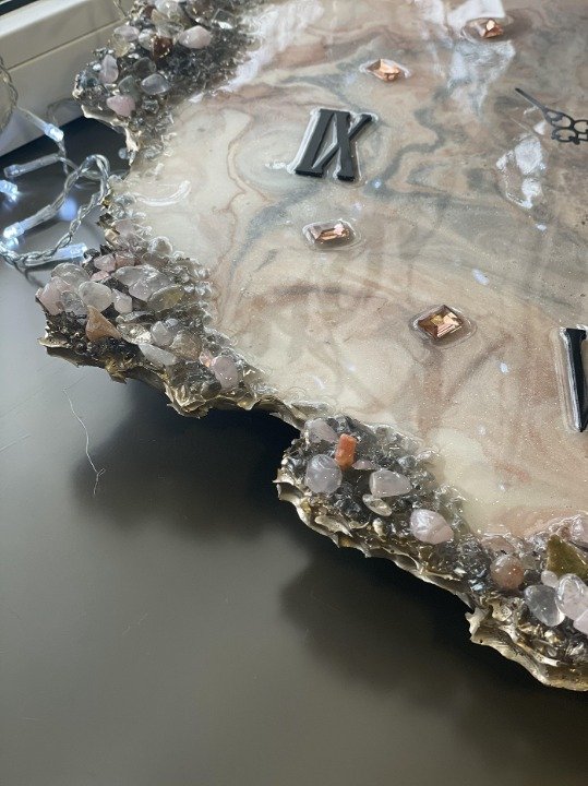 Pink Agate Marble Epoxy Wall Clock, Unique Handmade Modern Decor - Nestern