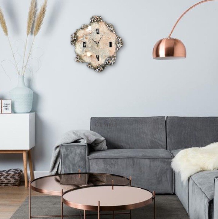 Pink Agate Marble Epoxy Wall Clock, Unique Handmade Modern Decor - Nestern