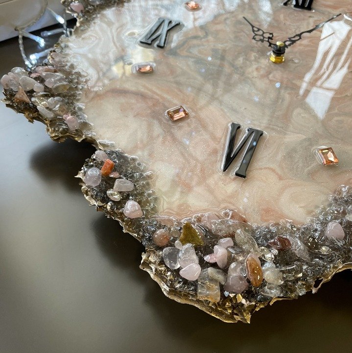 Pink Agate Marble Epoxy Wall Clock, Unique Handmade Modern Decor - Nestern