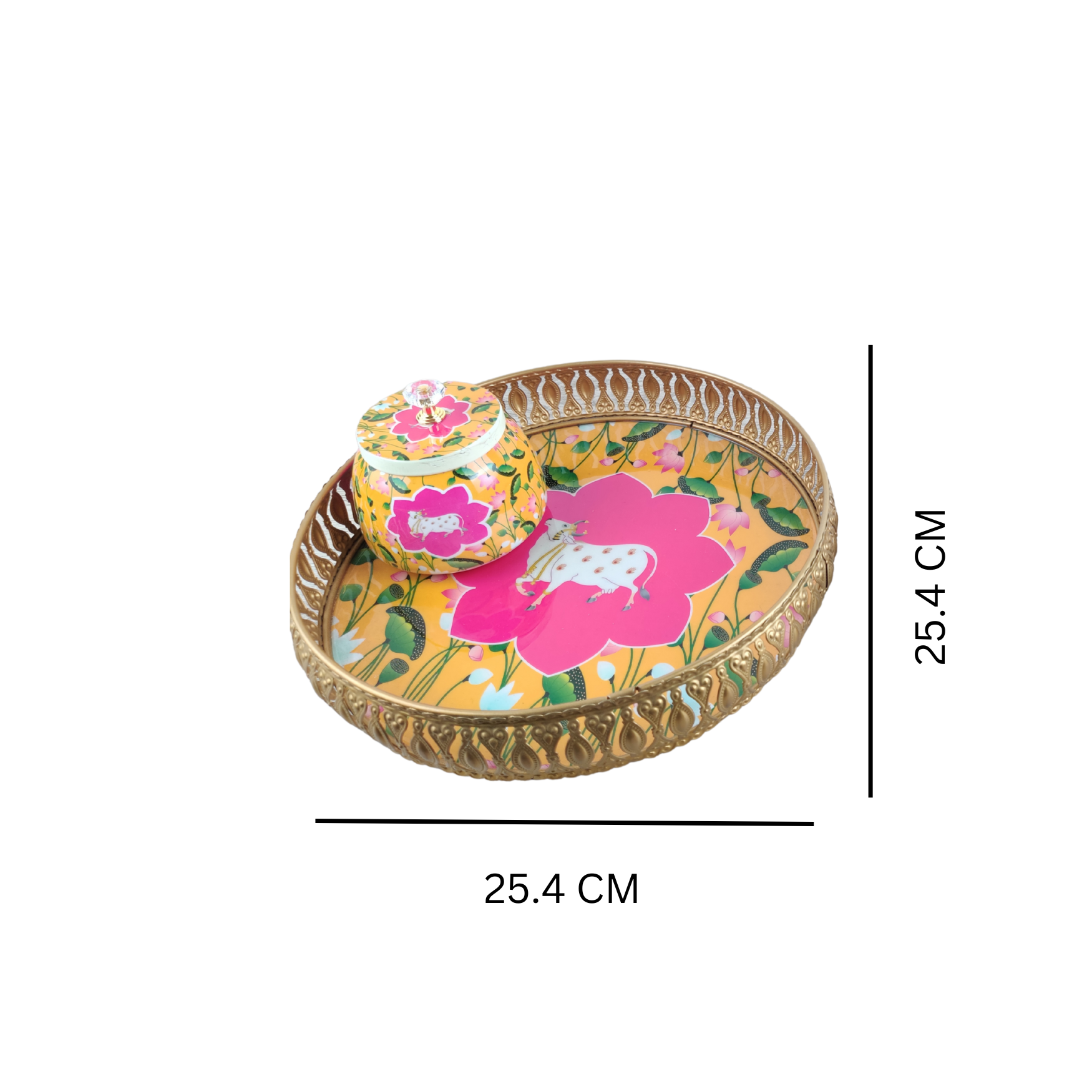 Vibrant Floral Cow-Themed Decorative Tray & Jar – A Fusion of Art & Culture - Nestern