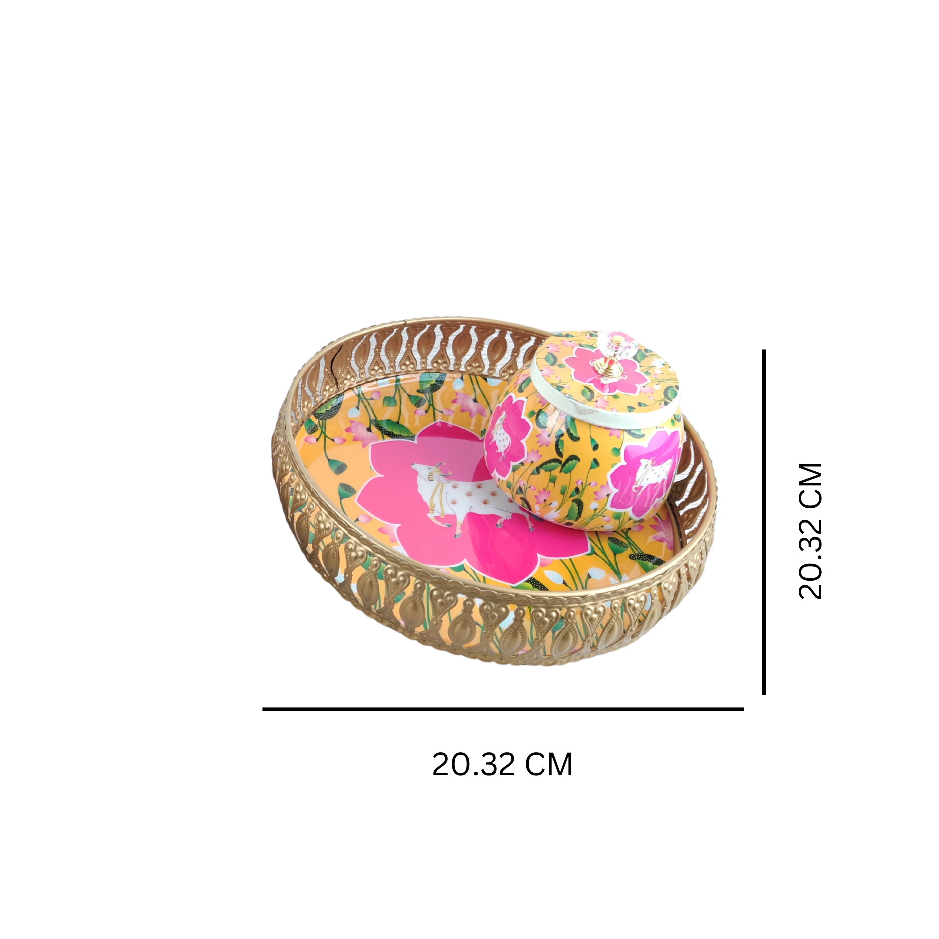 Vibrant Floral Cow-Themed Decorative Tray & Jar – A Fusion of Art & Culture - Nestern