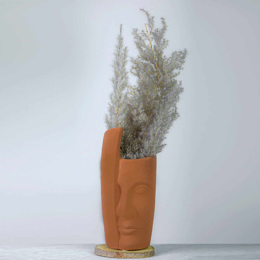 Half-Face Abstract Metal Vases – Artistic Table Decor in Black, Terracotta & Ivory Finishes