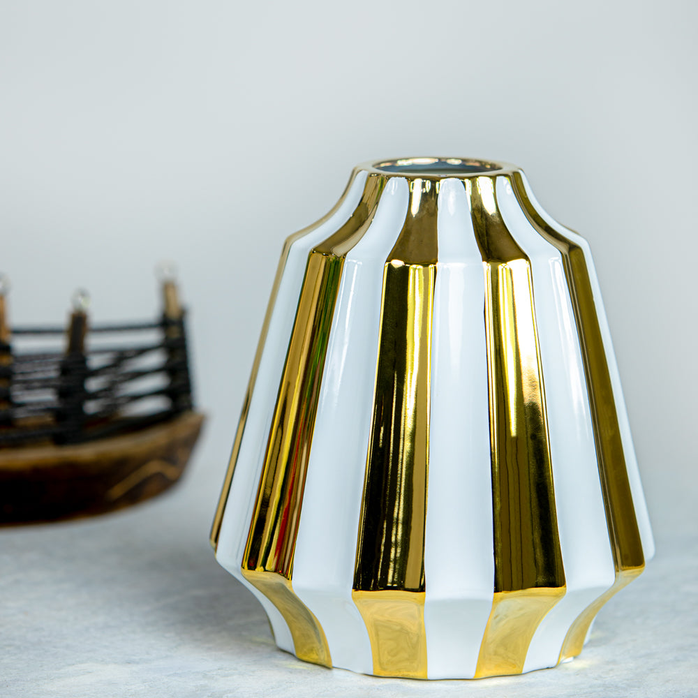 White Porcelain Vase With A Golden Ring Accent