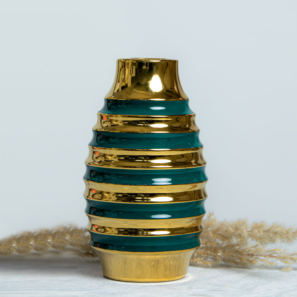 White Porcelain Vase With A Golden Ring Accent