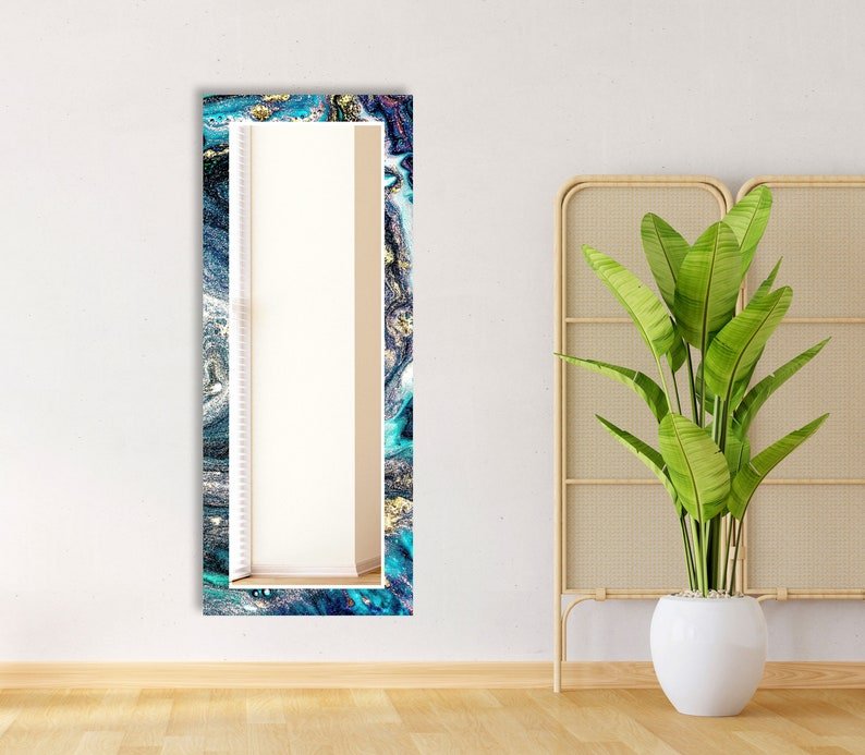Sleek Blue Rectangular Mirror – Modern Elegance for Any Space - Nestern