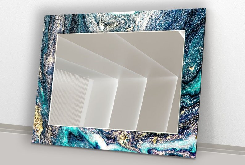 Sleek Blue Rectangular Mirror – Modern Elegance for Any Space - Nestern