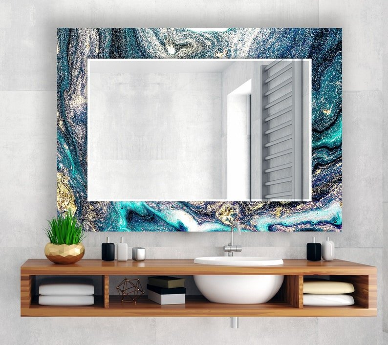 Sleek Blue Rectangular Mirror – Modern Elegance for Any Space - Nestern