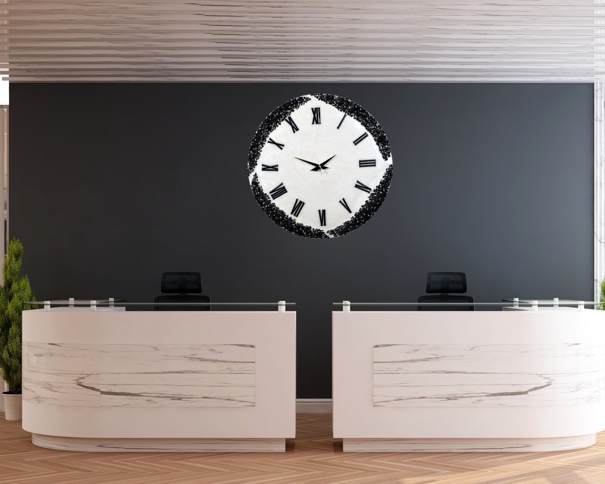 Stylish Wall Clock Sculpture – Durable Black Stones on White Background - Nestern