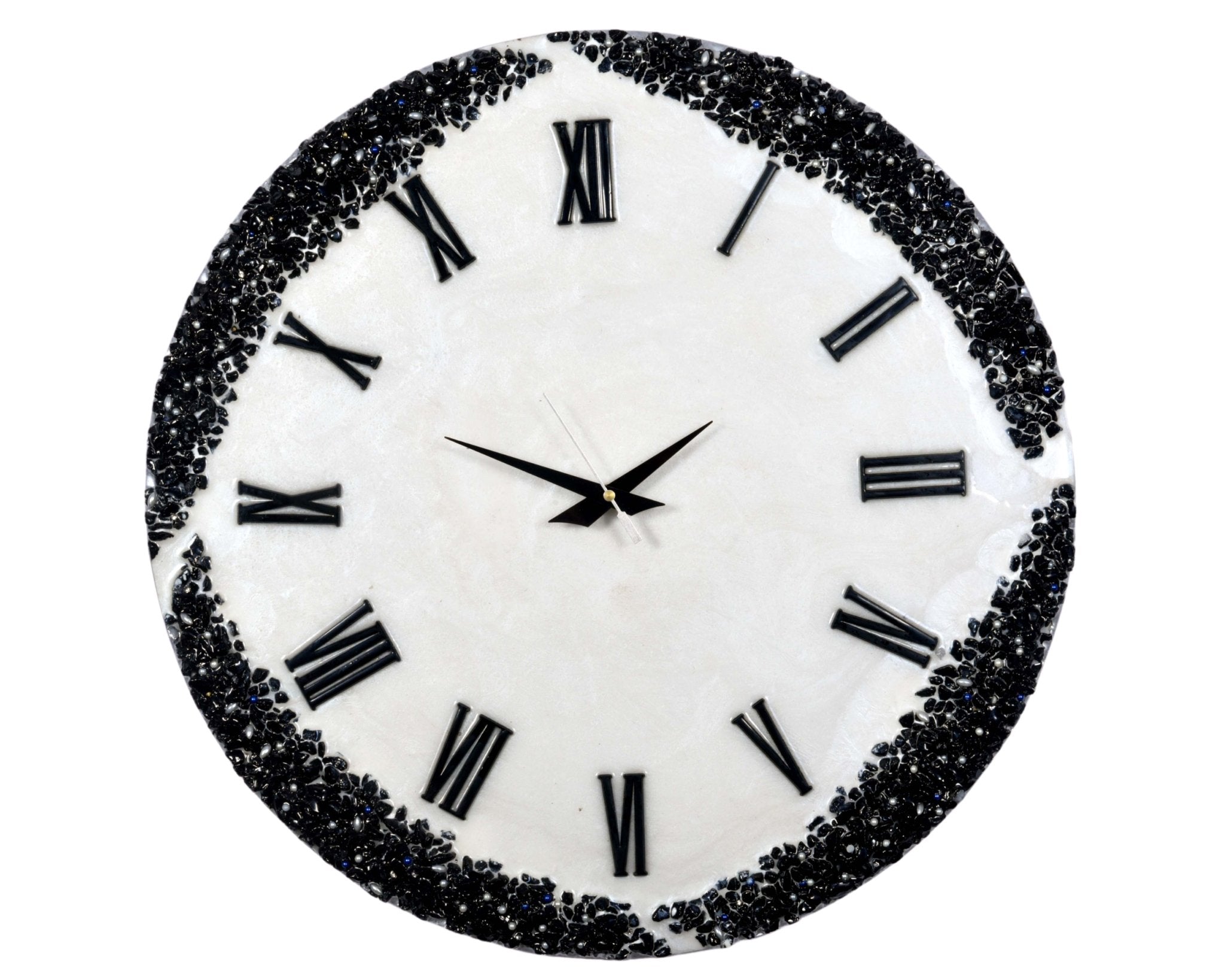 Stylish Wall Clock Sculpture – Durable Black Stones on White Background - Nestern
