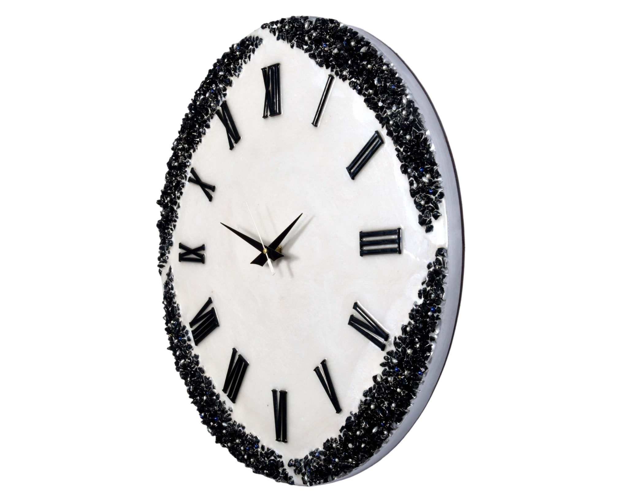 Stylish Wall Clock Sculpture – Durable Black Stones on White Background - Nestern