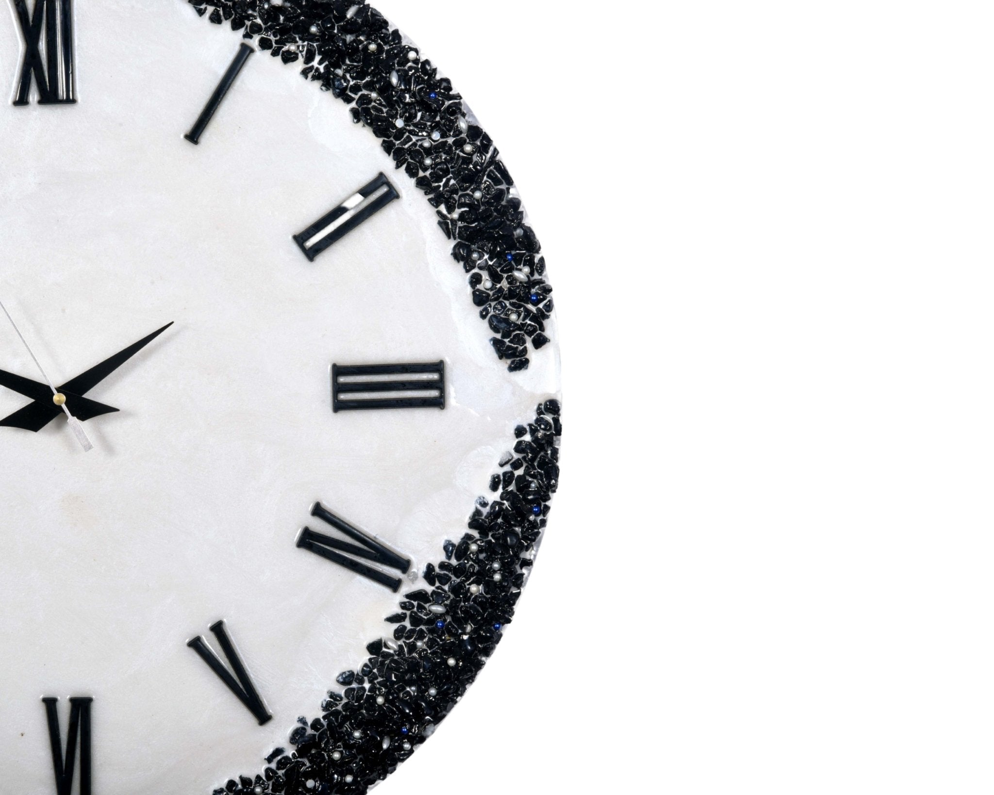 Stylish Wall Clock Sculpture – Durable Black Stones on White Background - Nestern