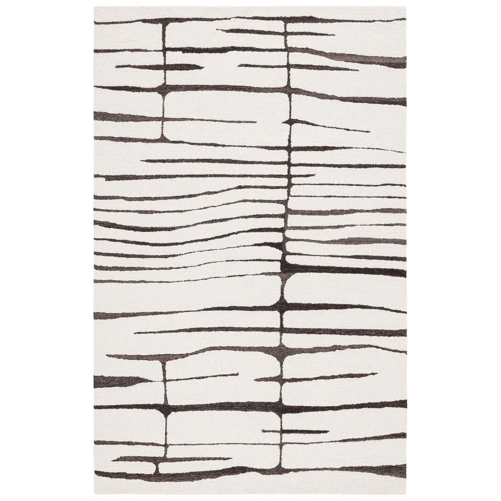 Switzerland Wool Collections Hand-Tufted Abstract Wool Area Rug - Mid-Century Modern Design for Living Room and Bedroom, Ivory & Black - Nestern