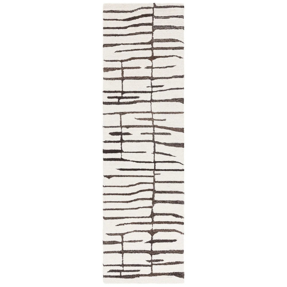 Switzerland Wool Collections Hand-Tufted Abstract Wool Area Rug - Mid-Century Modern Design for Living Room and Bedroom, Ivory & Black - Nestern