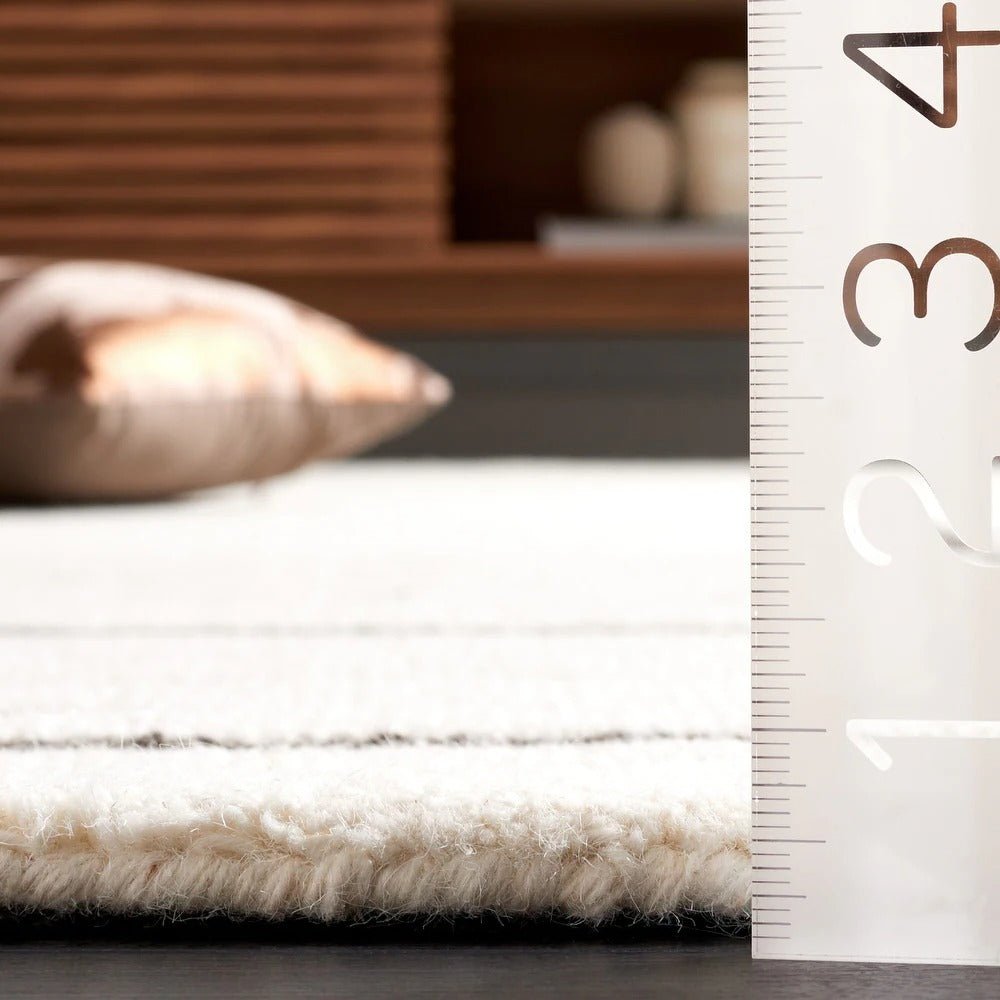 Switzerland Wool Collections Hand-Tufted Abstract Wool Area Rug - Mid-Century Modern Design for Living Room and Bedroom, Ivory & Black - Nestern