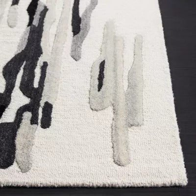 Switzerland Wool Collections Modern Abstract Area Rug, Ivory & Black, Handmade Mid-Century Wool Rug, Perfect for Living Room, Bedroom, High Traffic Areas - Nestern