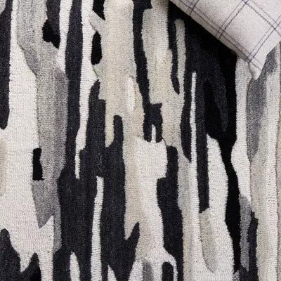 Switzerland Wool Collections Modern Abstract Area Rug, Ivory & Black, Handmade Mid-Century Wool Rug, Perfect for Living Room, Bedroom, High Traffic Areas - Nestern