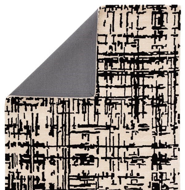 Switzerland Wool Collections Modern Abstract Beige and Black Area Rug - Custom Sizes Available - Nestern