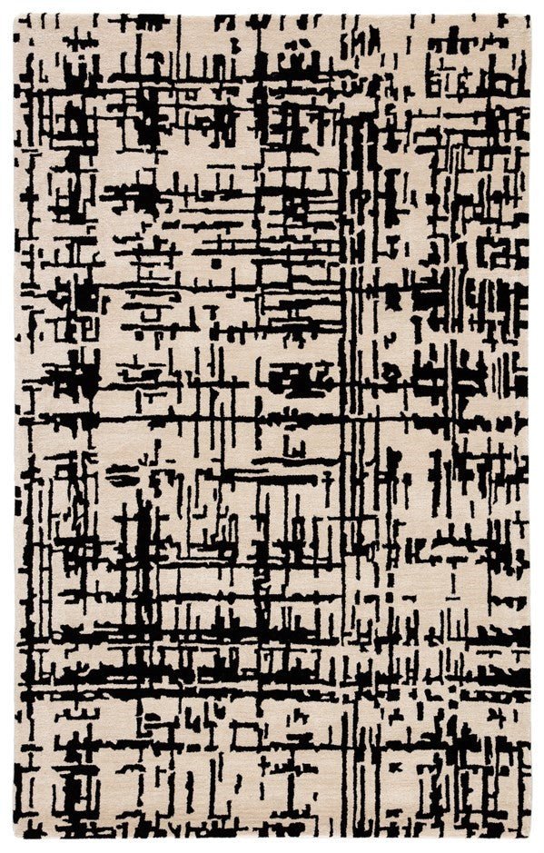 Switzerland Wool Collections Modern Abstract Beige and Black Area Rug - Custom Sizes Available - Nestern