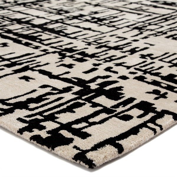 Switzerland Wool Collections Modern Abstract Beige and Black Area Rug - Custom Sizes Available - Nestern