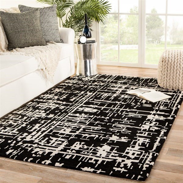 Switzerland Wool Collections Modern Black and White Abstract Area Rug - Custom Sizes Available - Nestern