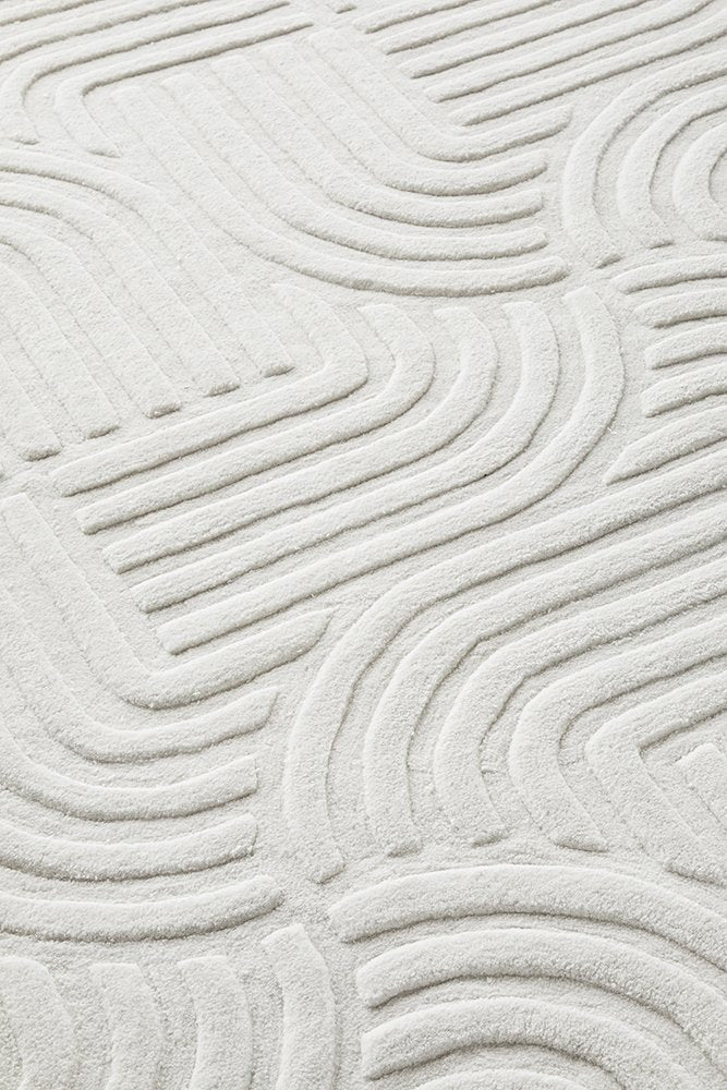 Switzerland Wool Collections Modern Geometric Embossed Area Rug - Available in White and Gray, Custom Sizes - Nestern