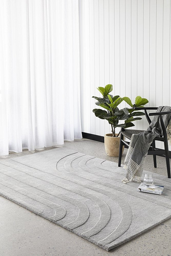 Switzerland Wool Collections Modern Geometric Embossed Area Rug - Available in White and Gray, Custom Sizes - Nestern