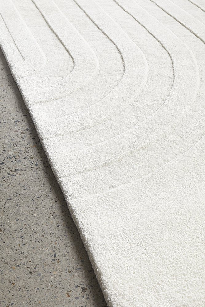 Switzerland Wool Collections Modern Geometric Embossed Area Rug - Available in White and Gray, Custom Sizes - Nestern