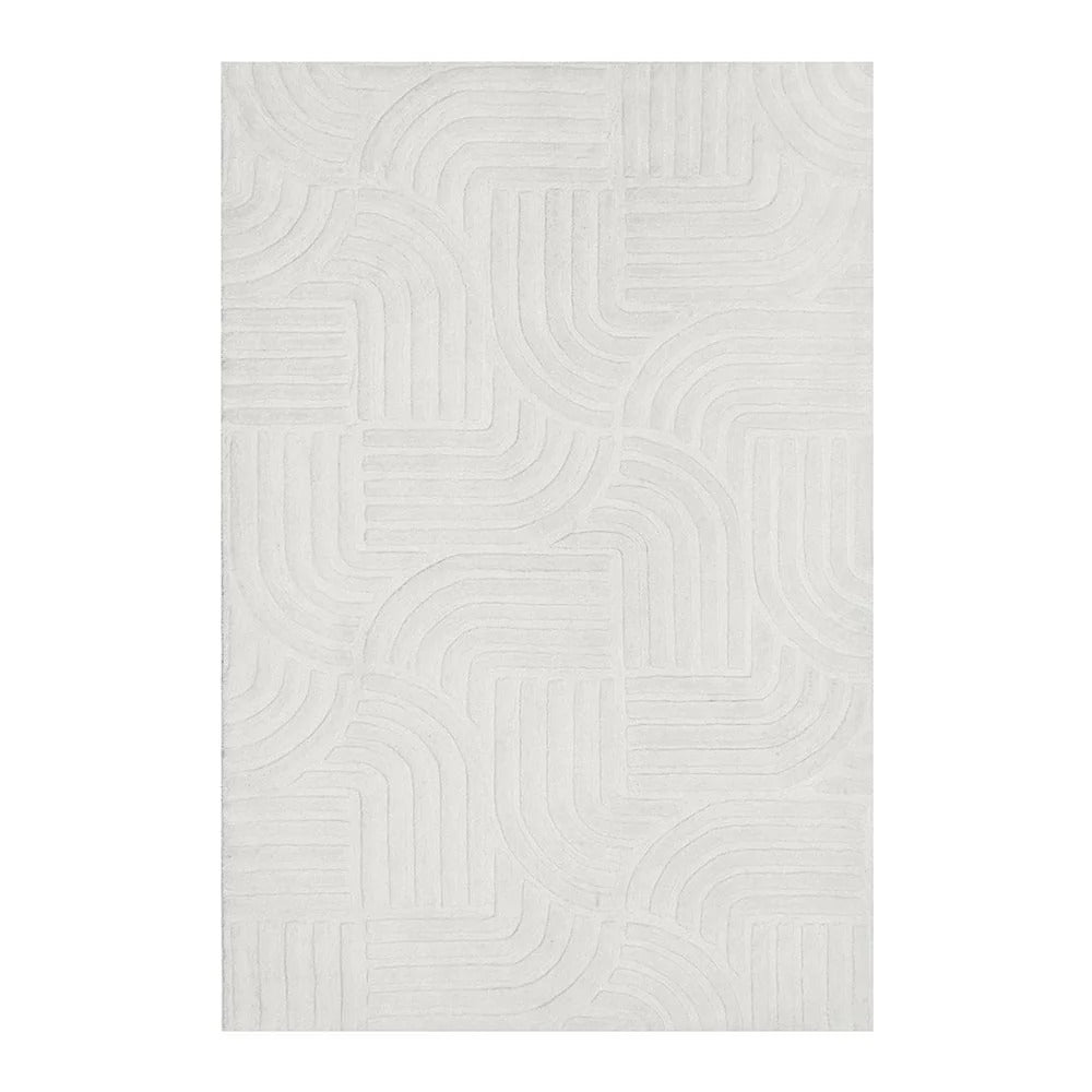 Switzerland Wool Collections Modern Geometric Embossed Area Rug - Available in White and Gray, Custom Sizes - Nestern