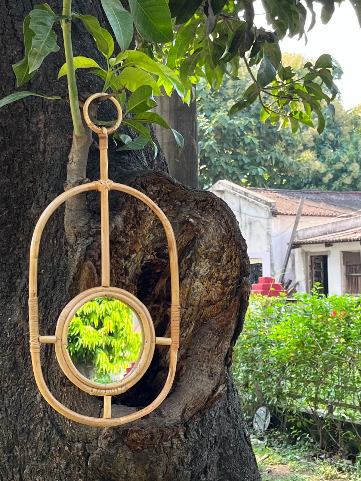 Handcrafted Oval Rattan Wall Mirror for Boho Home Décor