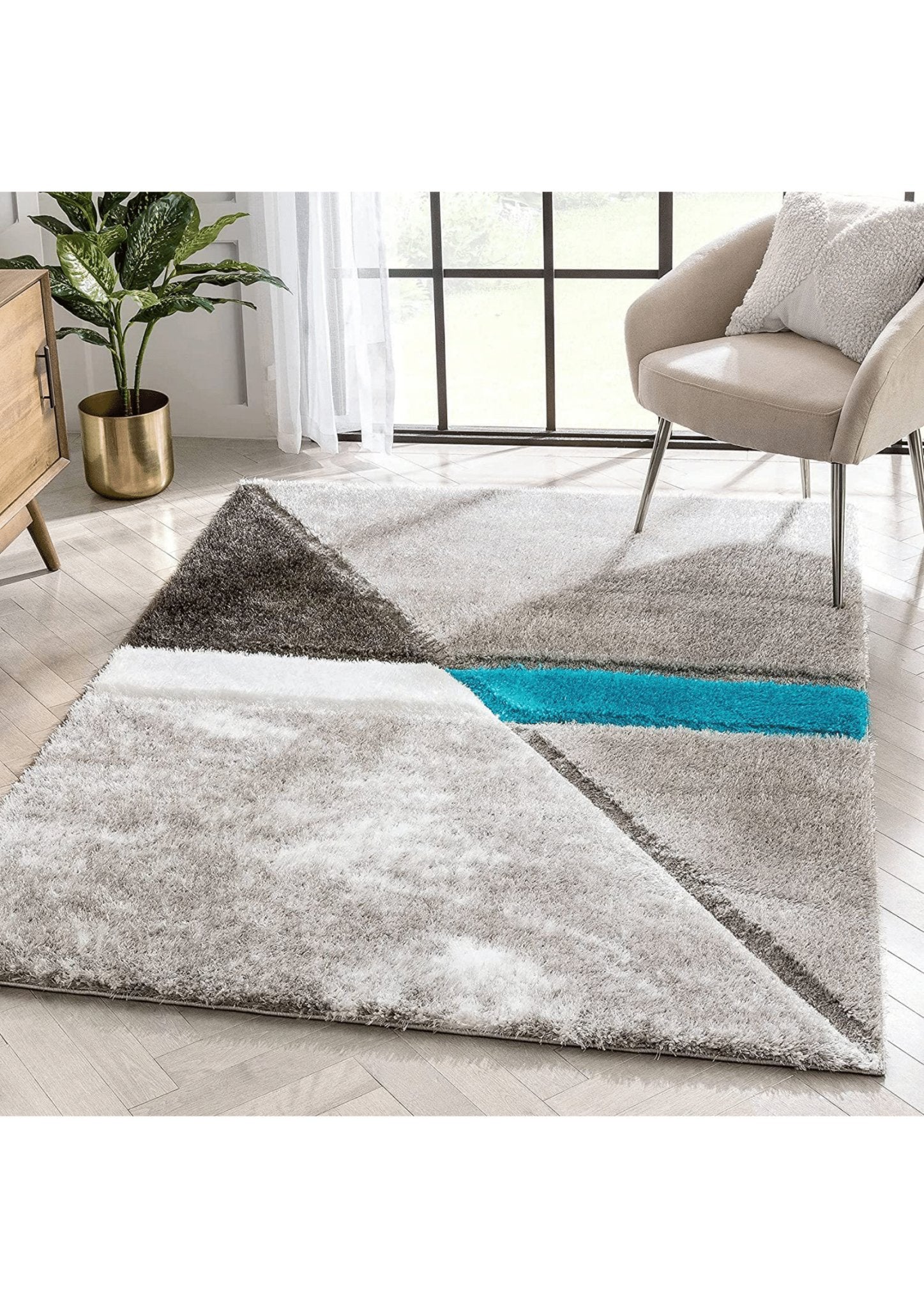 Teal Accent Geometric Area Rug - Nestern