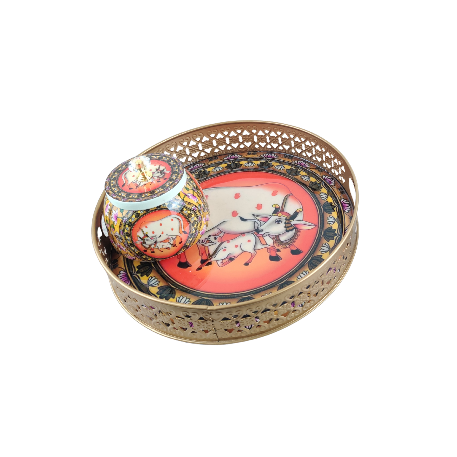 Regal Cow-Themed Decorative Tray & Jar – A Timeless Artistic Masterpiece - Nestern