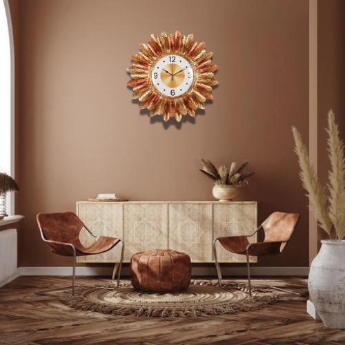 Golden Sunflower Wall Clock with Decorative Metal Petals Design