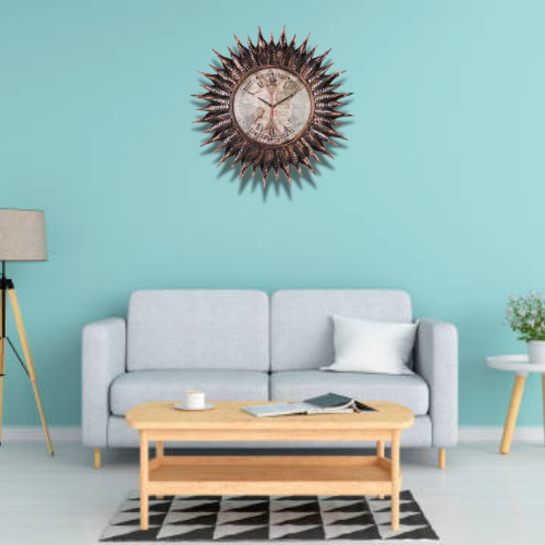Vintage Sunburst Metal Wall Clock with Roman Numerals Design