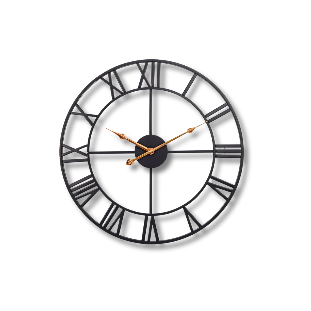 Roman Numeral Metal Wall Clock – Elegant Open-Frame Design