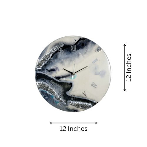 Wavy Black Epoxy Resin Wall Clock with Roman Numerals, Handmade, No Glass - Nestern