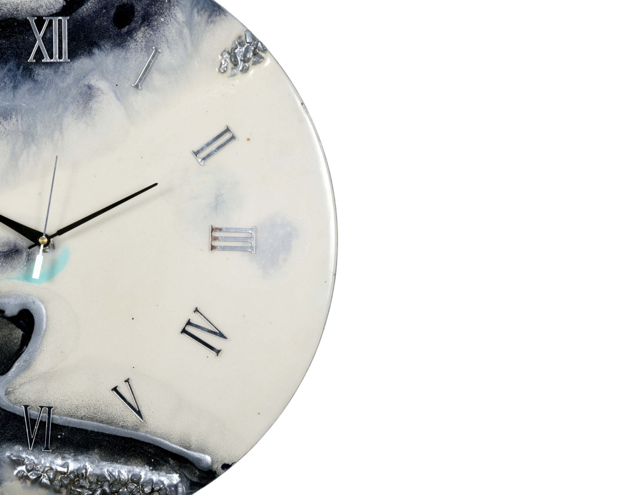 Wavy Black Epoxy Resin Wall Clock with Roman Numerals, Handmade, No Glass - Nestern