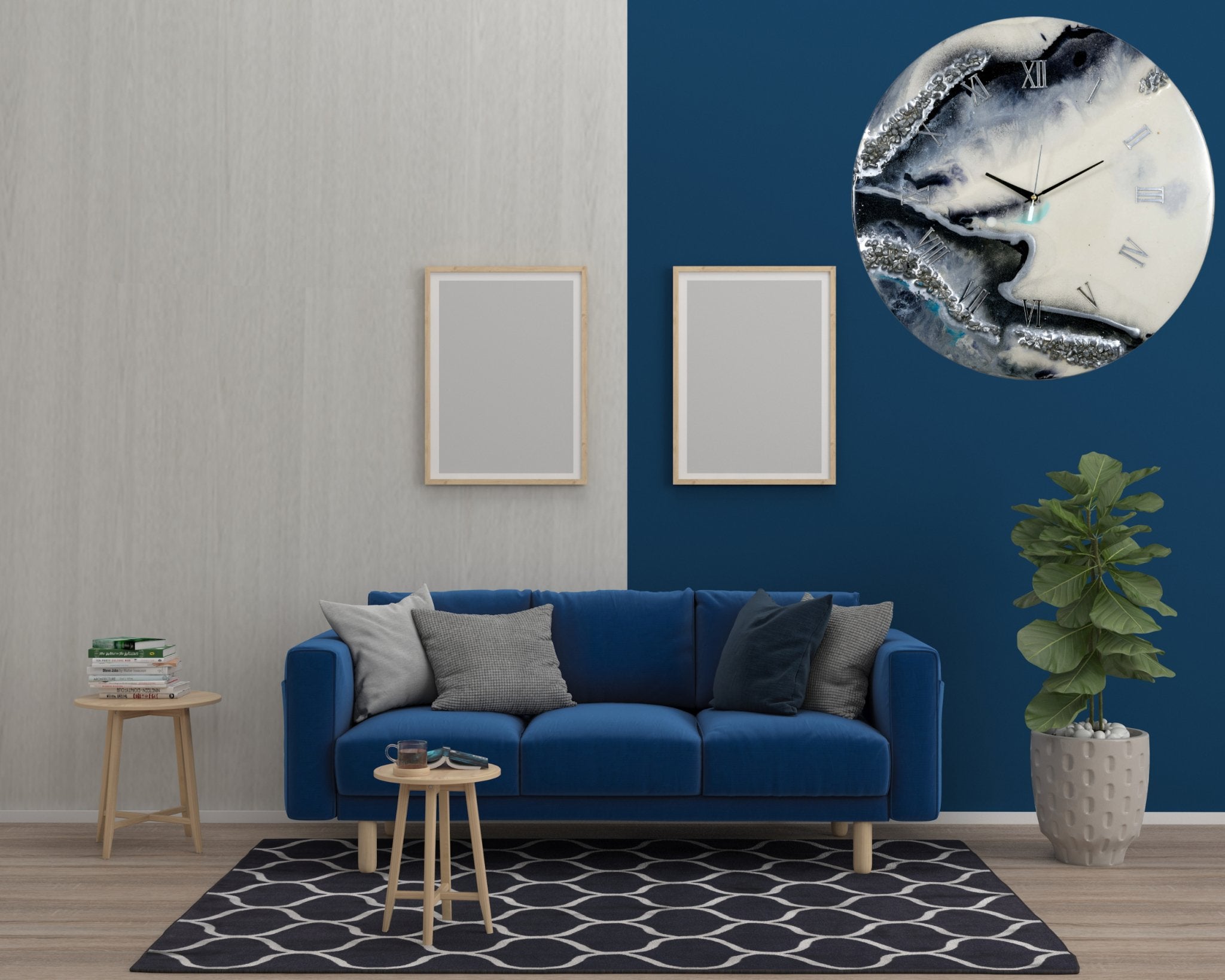 Wavy Black Epoxy Resin Wall Clock with Roman Numerals, Handmade, No Glass - Nestern