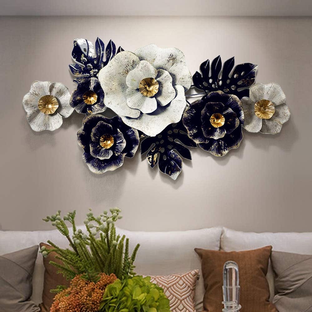 Luxury 3D Metal Wall Art – Black & White Floral Elegance