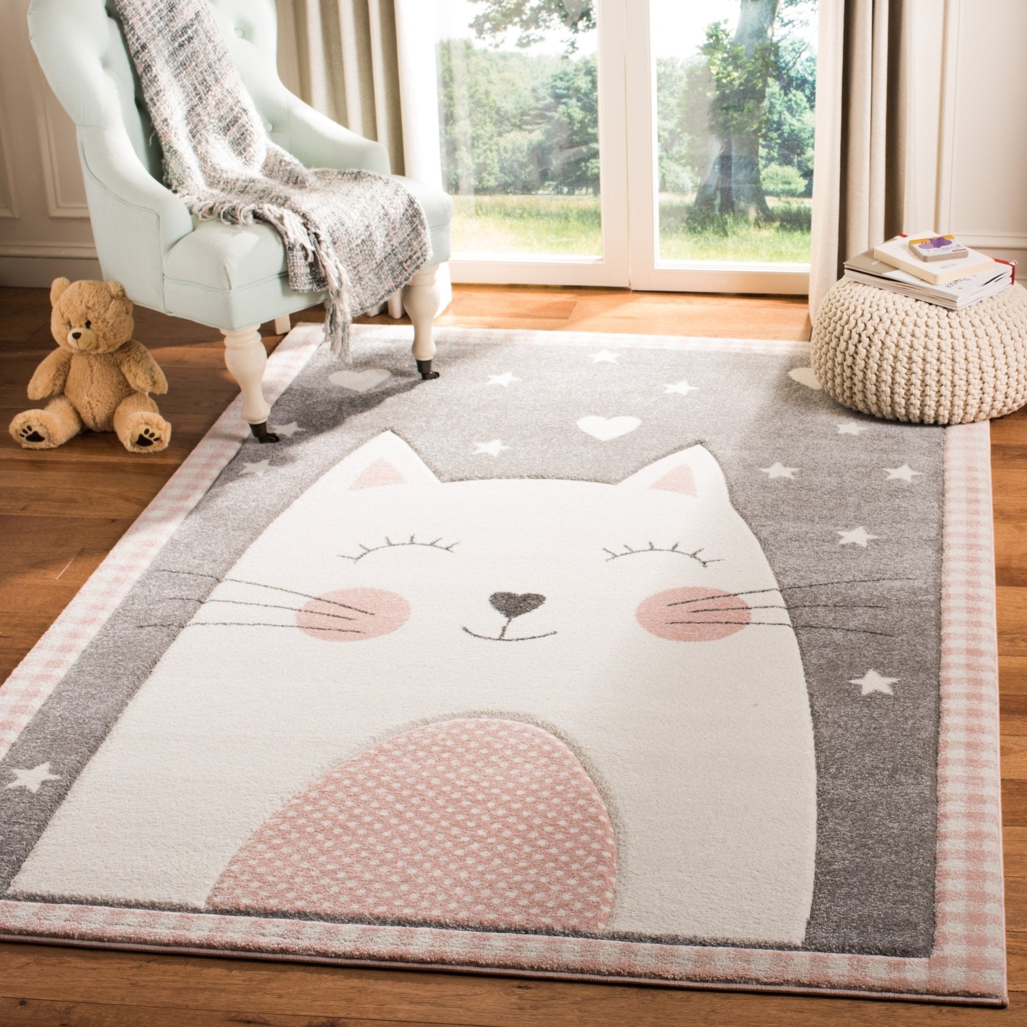 Whimsical Cat Face Plush Rug - Nestern