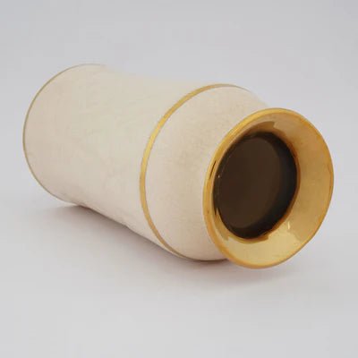 White Porcelain Vase With A Golden Ring Accent - Nestern