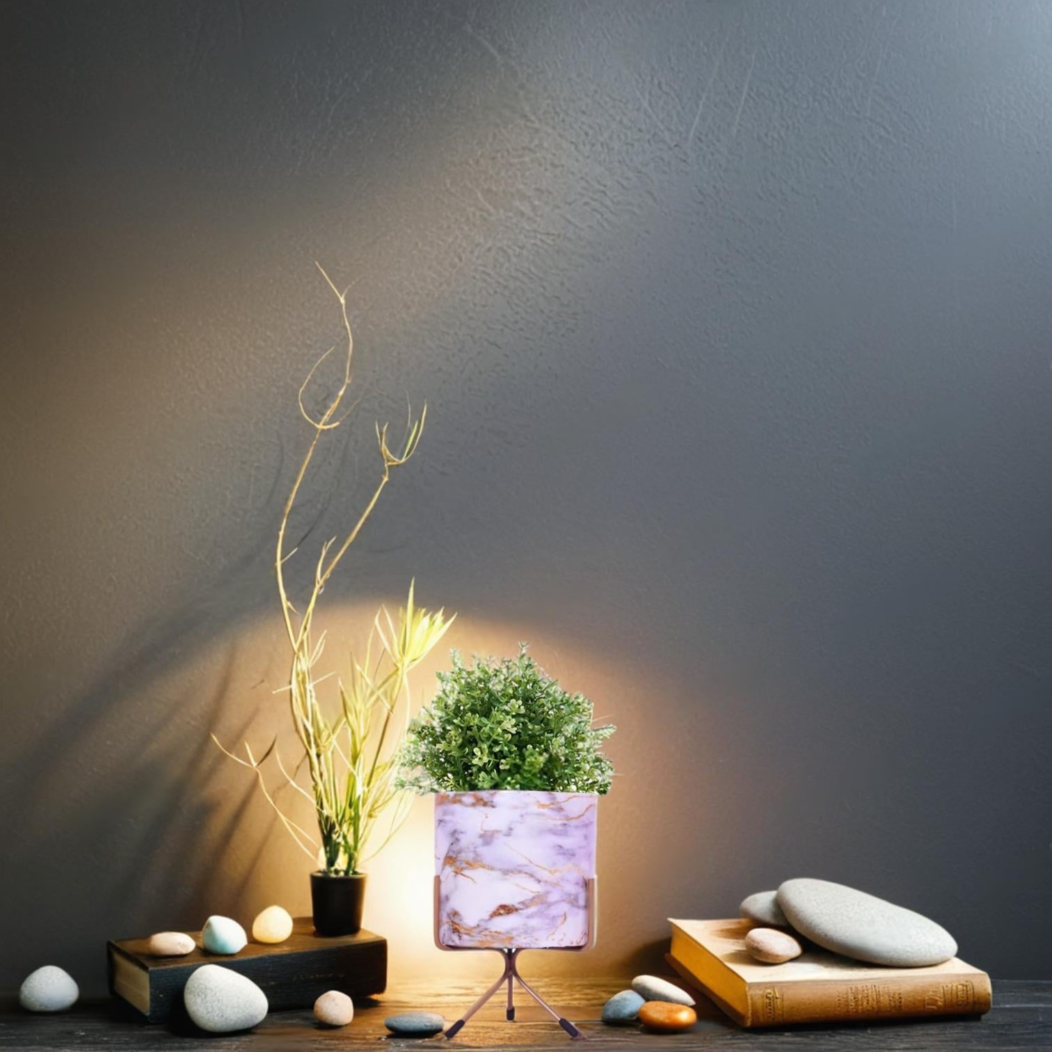 Elegant Round Tabletop Pot - Blue Marble Print with Stand - Nestern