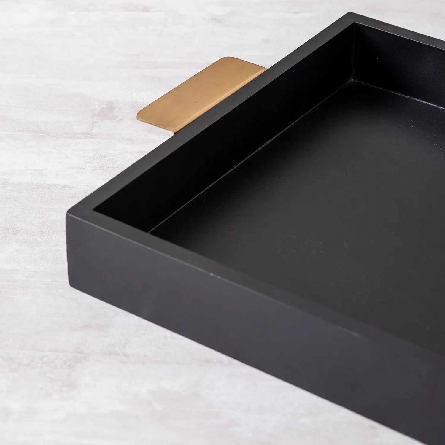 Black Wooden Serving Tray with Brass Handles - Nestern