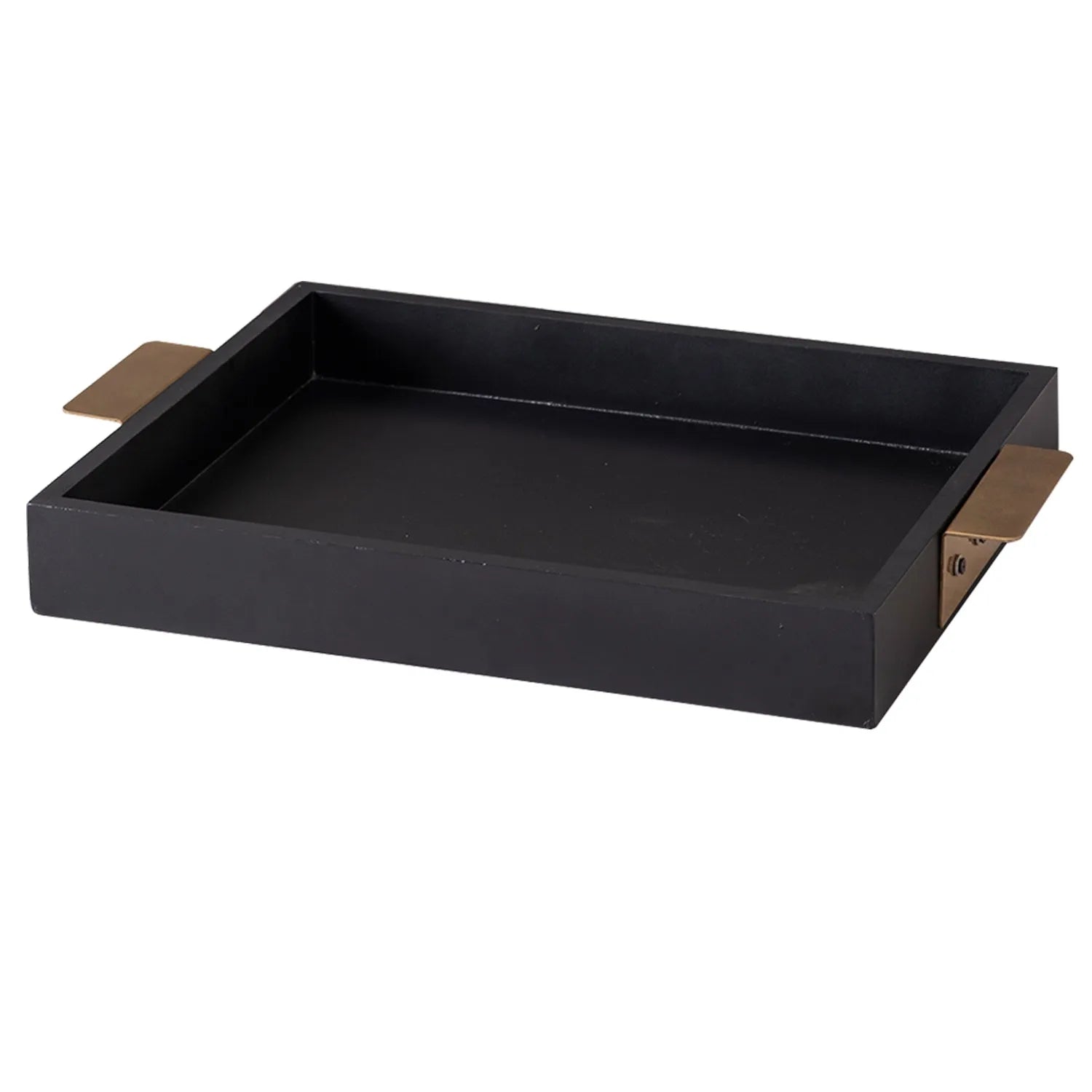 Black Wooden Serving Tray with Brass Handles - Nestern