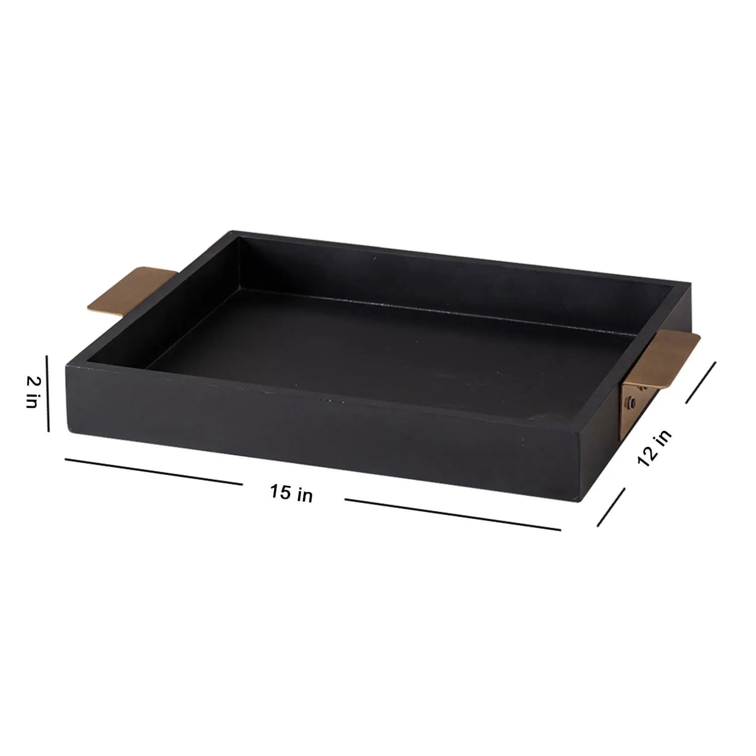 Black Wooden Serving Tray with Brass Handles - Nestern
