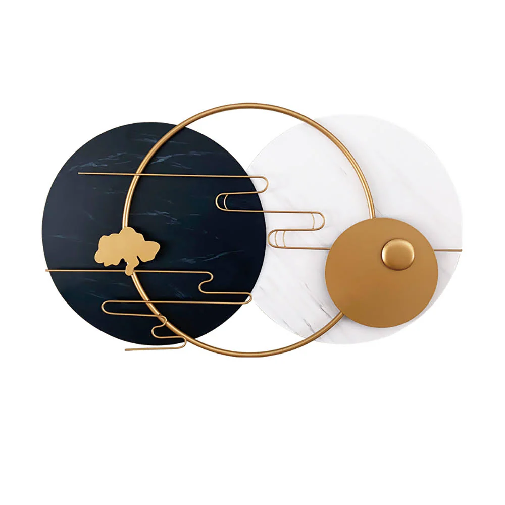 Modern Geometric Metal Wall Art – Black, White & Gold Decor