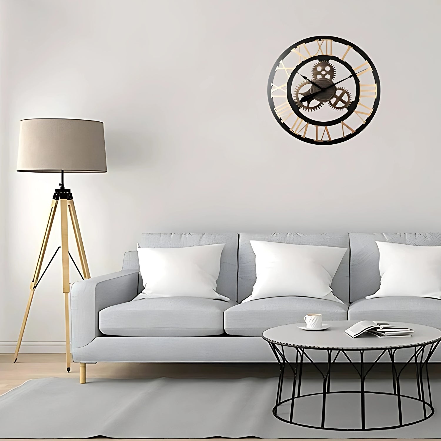 Gear Style Roman Number Wall Clock Showcasing Vintage Industrial Charm