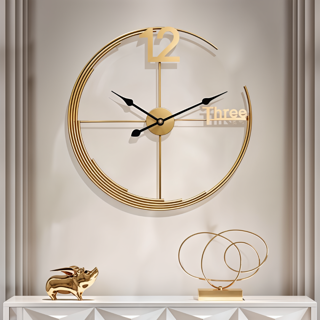 Gold Asymmetrical Metal Wall Clock – Modern Minimalist Design