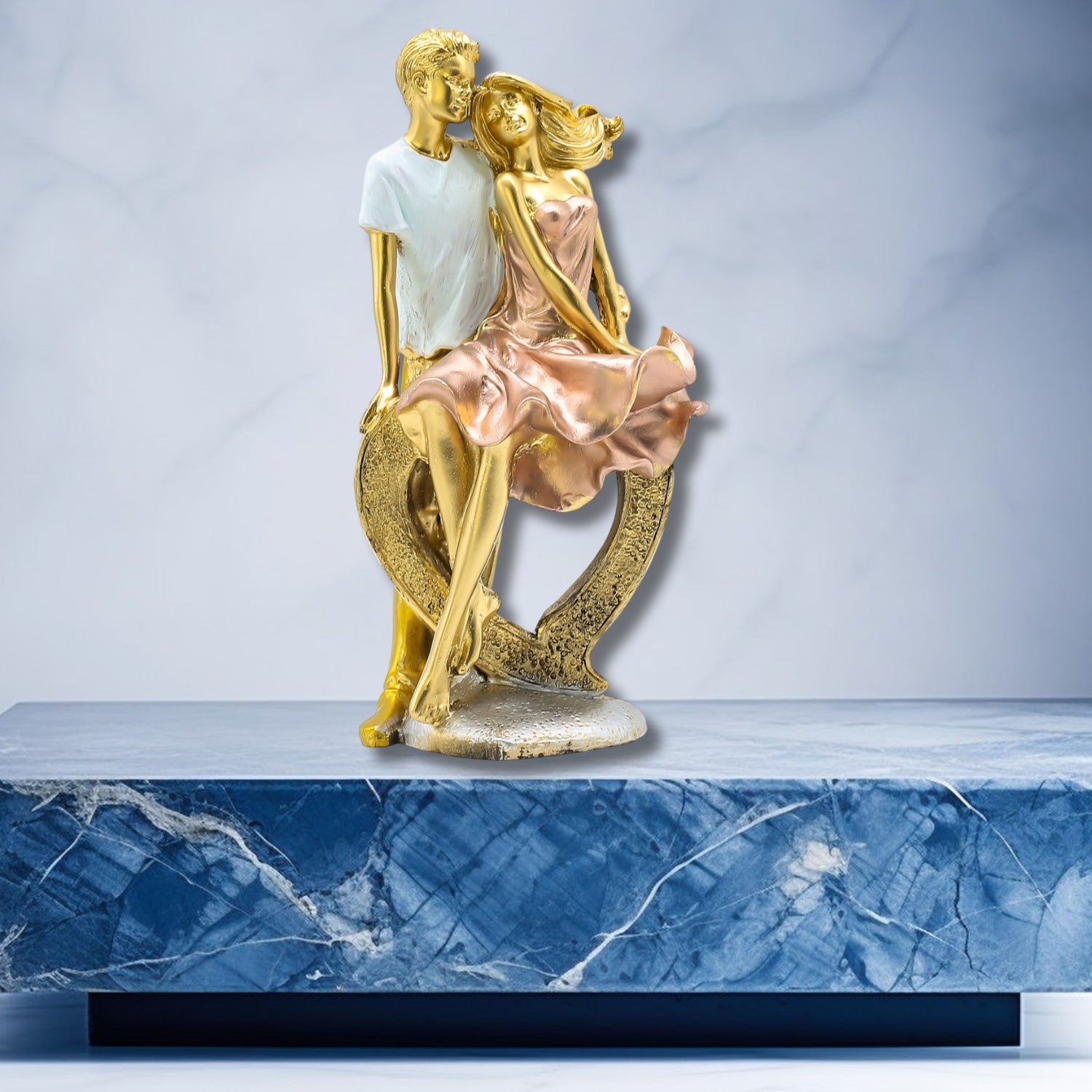 Golden Romantic Couple Figurine For Modern Home Decor Accent