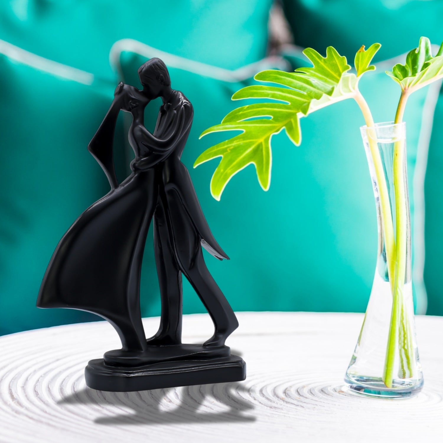 Stylish Black Romantic Dancing Couple Sculpture For Contemporary Interiors